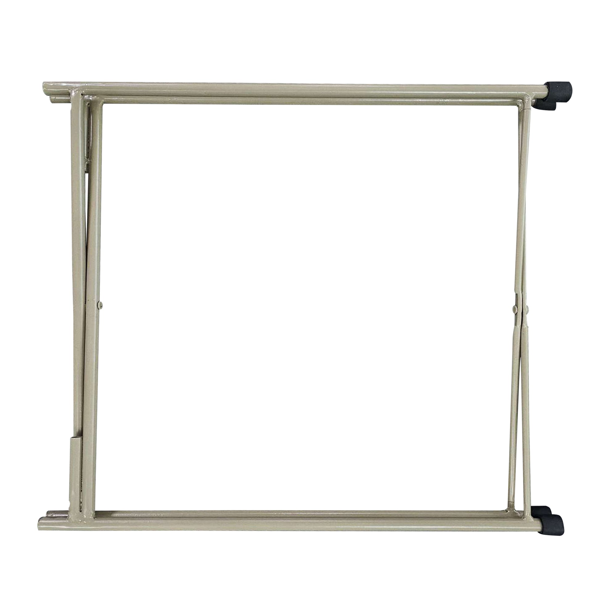 18 Inch Modern Side End Table, Round Metal Tray Top, Foldable Legs, Beige Beige Iron