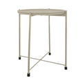 18 Inch Modern Side End Table, Round Metal Tray Top, Foldable Legs, Beige Beige Iron