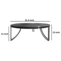 35 Inch Round Coffee Table, Sandblasted Matte Black Mango Wood Top, Curved Aluminium Legs, Antique Silver Antique Silver Metal & Wood