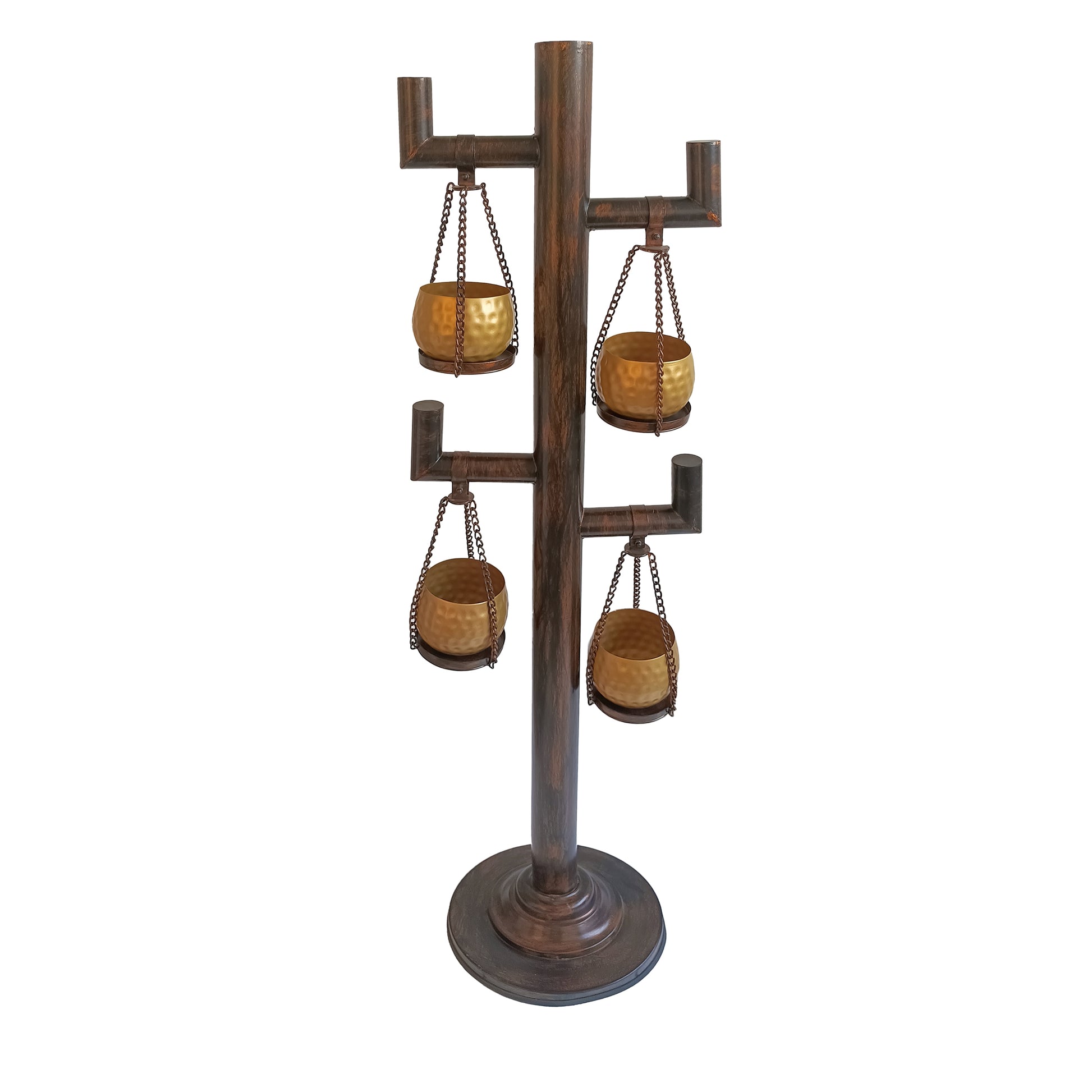 bronze hanging planter 52 Inch Tall Plant Stand With 4 Hanging Pots, Antique Bronze, Gold, Bl