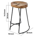 Ela 24 Inch Counter Height Stool, Mango Wood Saddle Seat, Iron Frame, Brown And Black Black Brown Metal & Wood