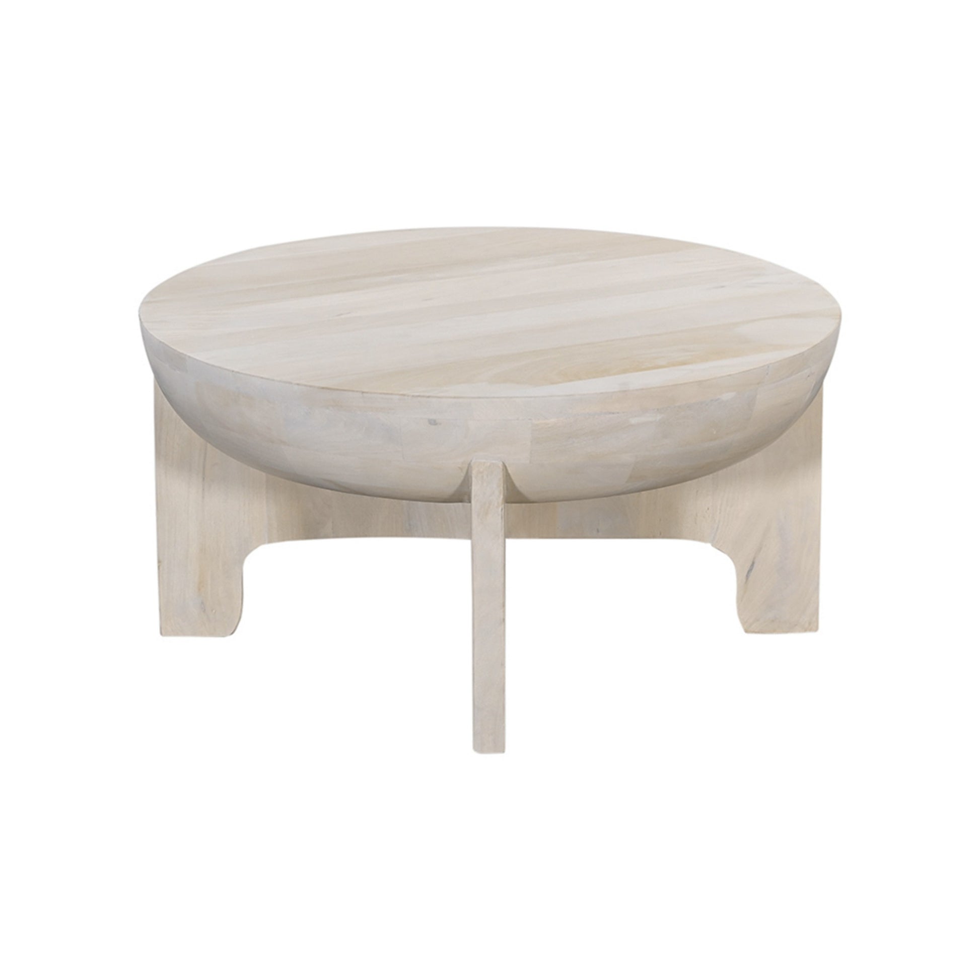 Tomas 32 Inch Coffee Table, Mango Wood Drum Top, Classic Washed White White Solid Wood