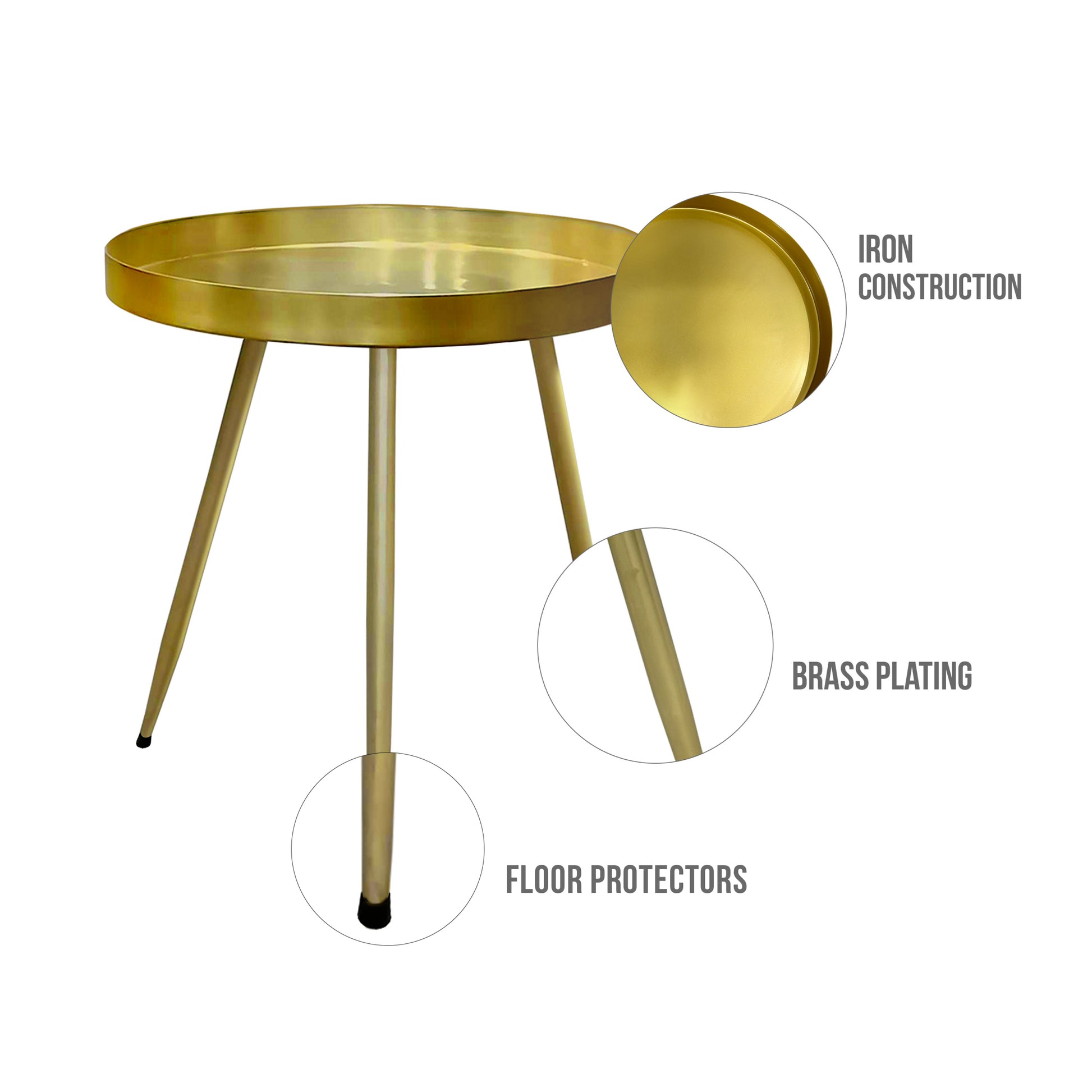 Enid 19 Inch Side End Table, Iron Brass Plating, Tray Top, Modern Sleek Angled Legs Antique Brass Iron