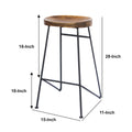 28 Inch Bar Stool With Mango Wood Saddle Seat, Iron Rod Legs, Brown And Black Black Brown Metal & Wood