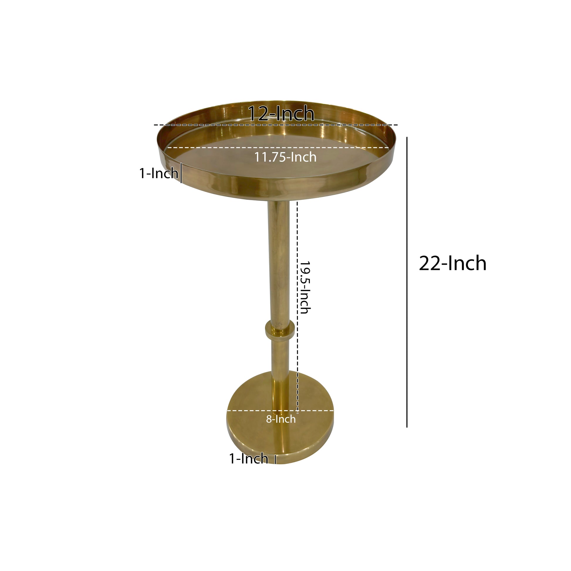 Ara 12 Inch Side End Table, Vintage Sleek Pillar Base, Round Tray Top, Oxidized Antique Brass Antique Brass Iron