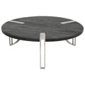 35 Inch Round Coffee Table, Sandblasted Matte Black Mango Wood Top, Curved Aluminium Legs, Antique Silver Antique Silver Metal & Wood