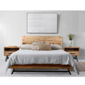 Bree Modern Rustic Queen Size Platform Bed, Brown Acacia & Mango Wood Frame, Black Iron Angled Legs Brown Metal & Wood