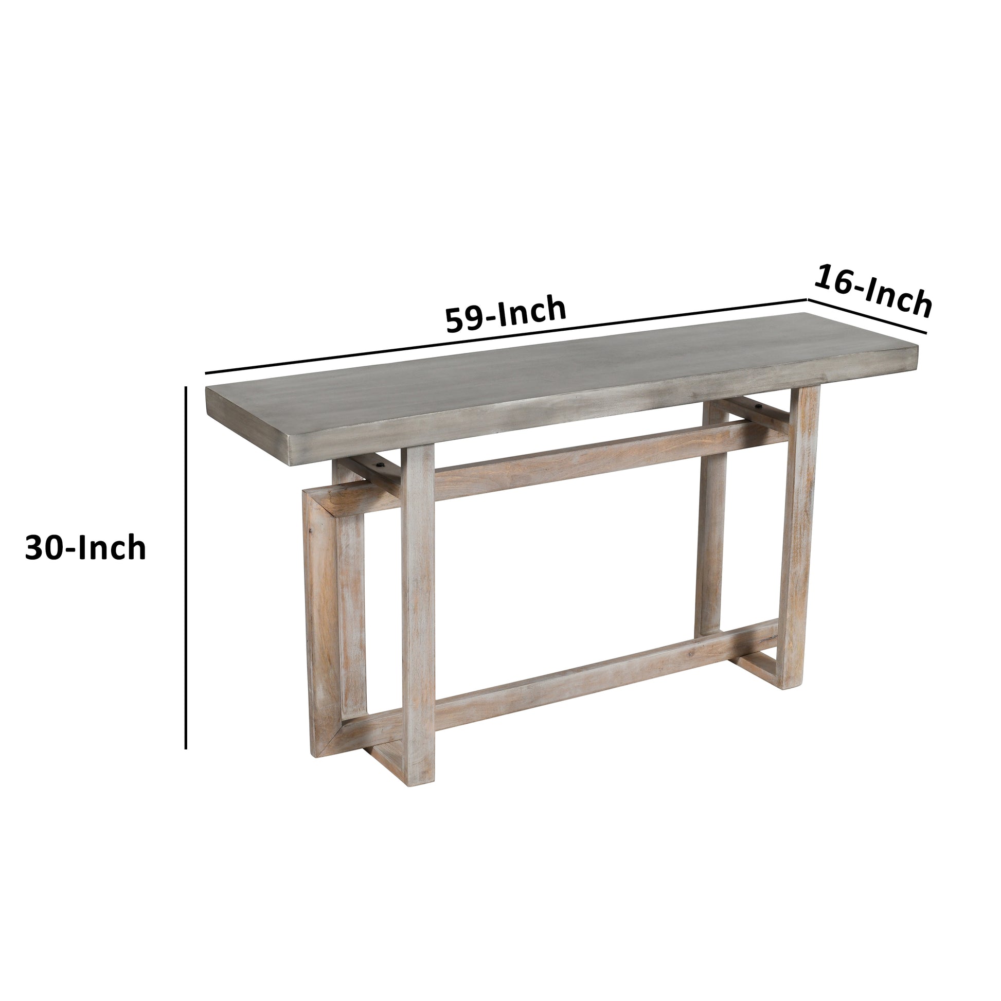 59 Inch Artisan Sideboard Console Table With Geometric Interlocked Base, Distressed Matte Gray Gray Solid Wood