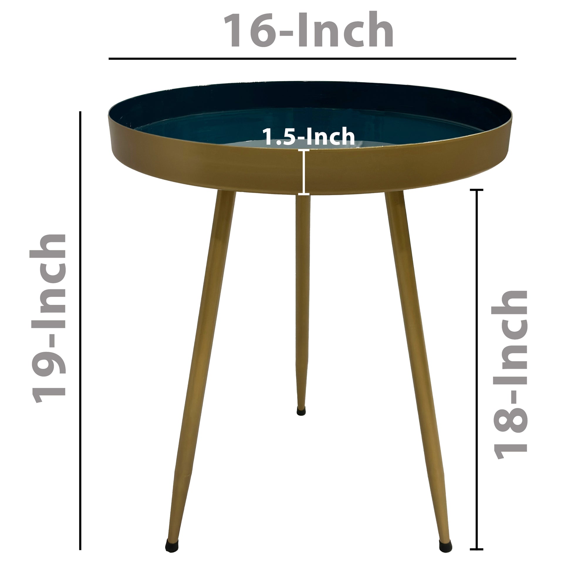 Enid 19 Inch Side End Table, Iron Brass Plating, Enamel Blue Top, Modern Sleek Angled Legs Blue Iron