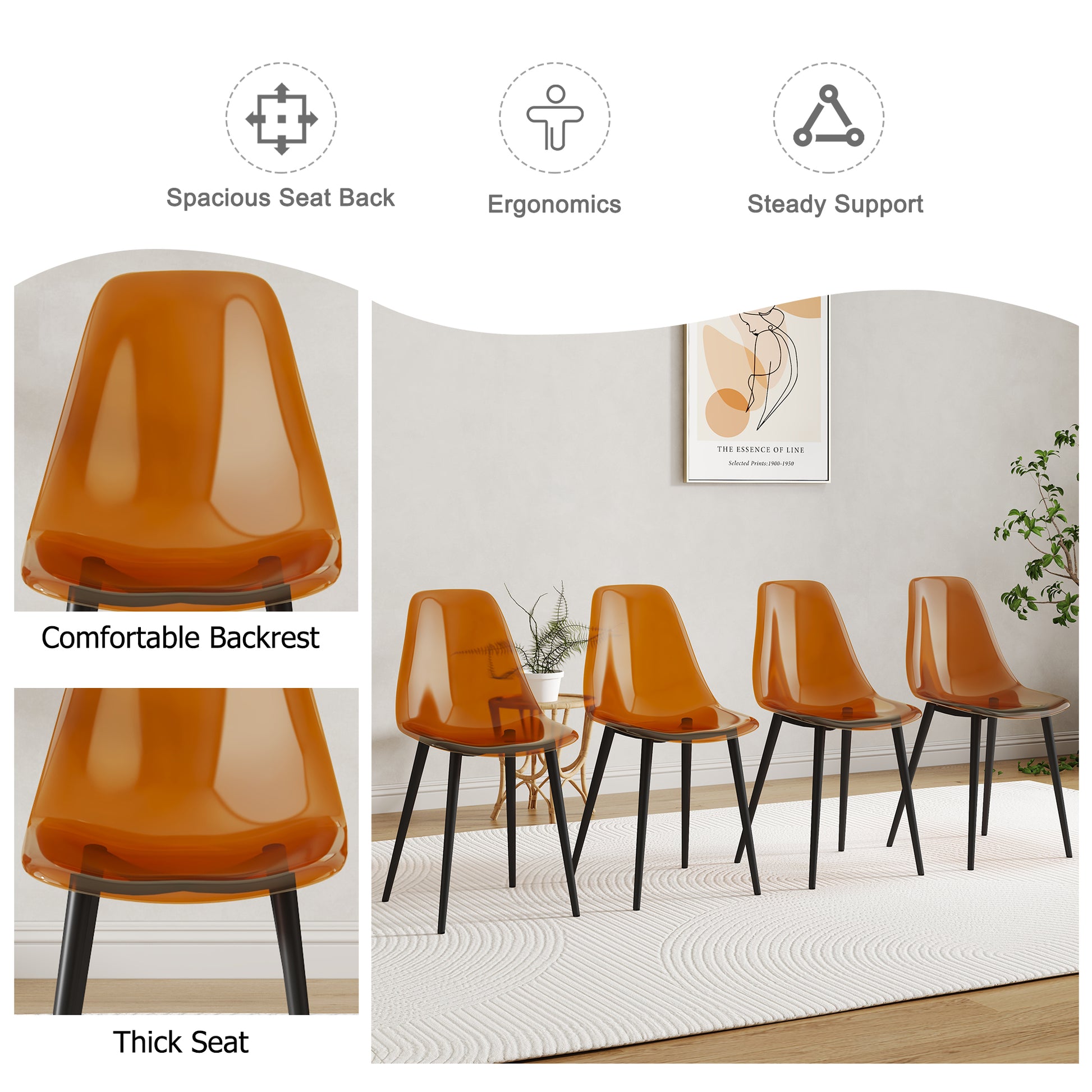 Modern Simple Golden Brown Dining Chair Plastic Chair Armless Crystal Chair Nordic Creative Makeup Stool Negotiation Chair 6 Piece Set Of Black Metal Legs Tw 1200 Brown Plastic