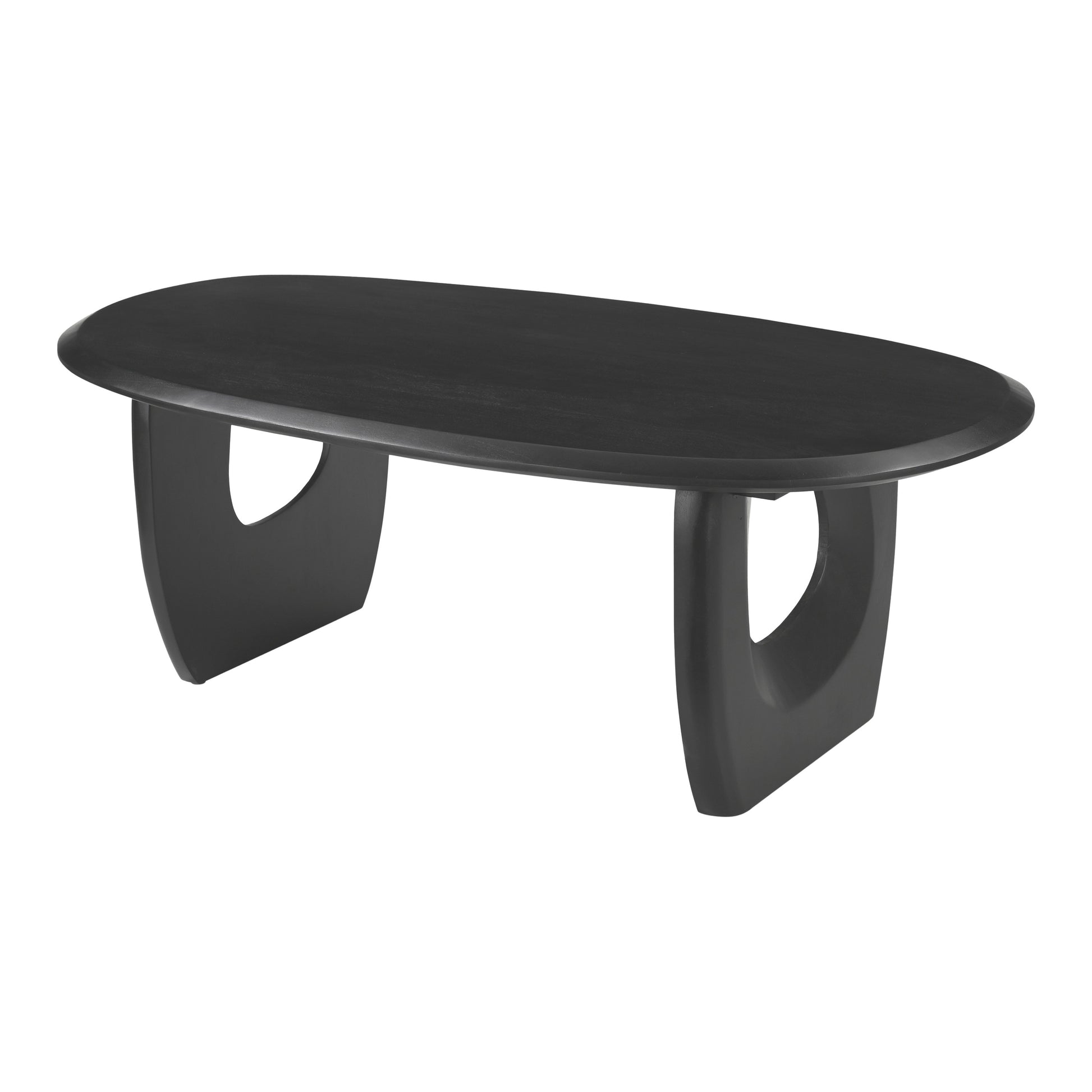 43 Inch Coffee Table, Handcrafted Acacia Wood, Cut Out Rounded Panel Legs, Black Black Acacia Wood