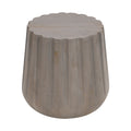 22 Inch Side End Table, Mango Wood Drum Shape With Handcrafted Grooved Edges, Gray Gray Solid Wood