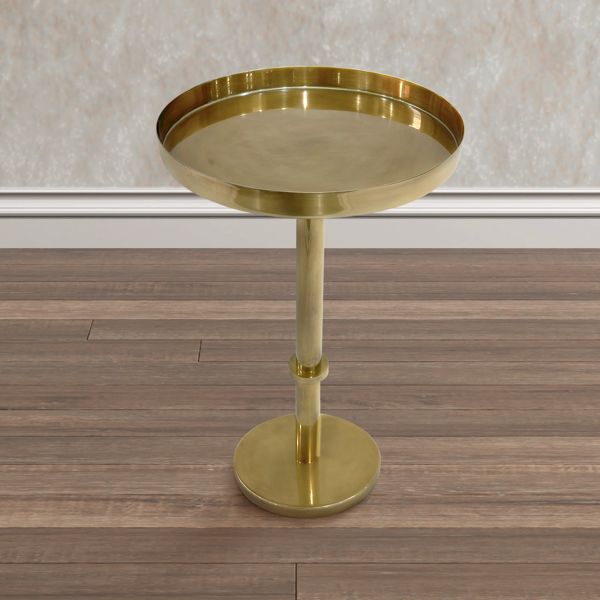Ara 12 Inch Side End Table, Vintage Sleek Pillar Base, Round Tray Top, Oxidized Antique Brass Antique Brass Iron