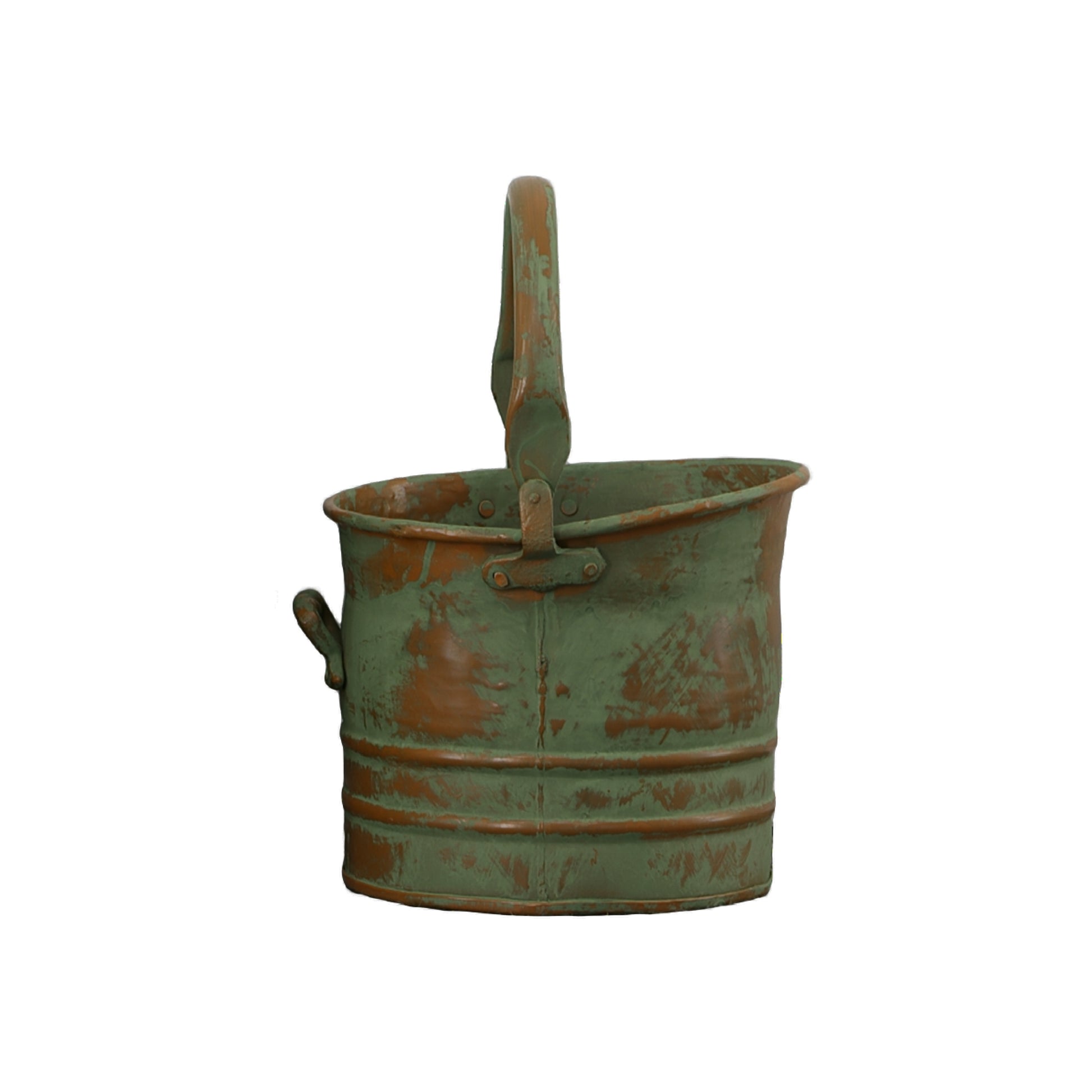 Tinged Metal Bucket Planter With Handles, Patina Rust Finish, Green, Set Of 3 Green Metal