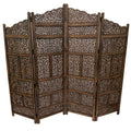 Hand Carved Foldable 4 Panel Wooden Partition Screen Roomdivider,Brown Brown Wood