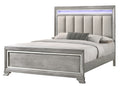 Modern Glam Style Upholstered Headboard Led Light Silver Strip Inlay Edges Light Gray Finish 1Pc King Size Bed Wooden Bedroom Furniture Light Gray Solid Wood
