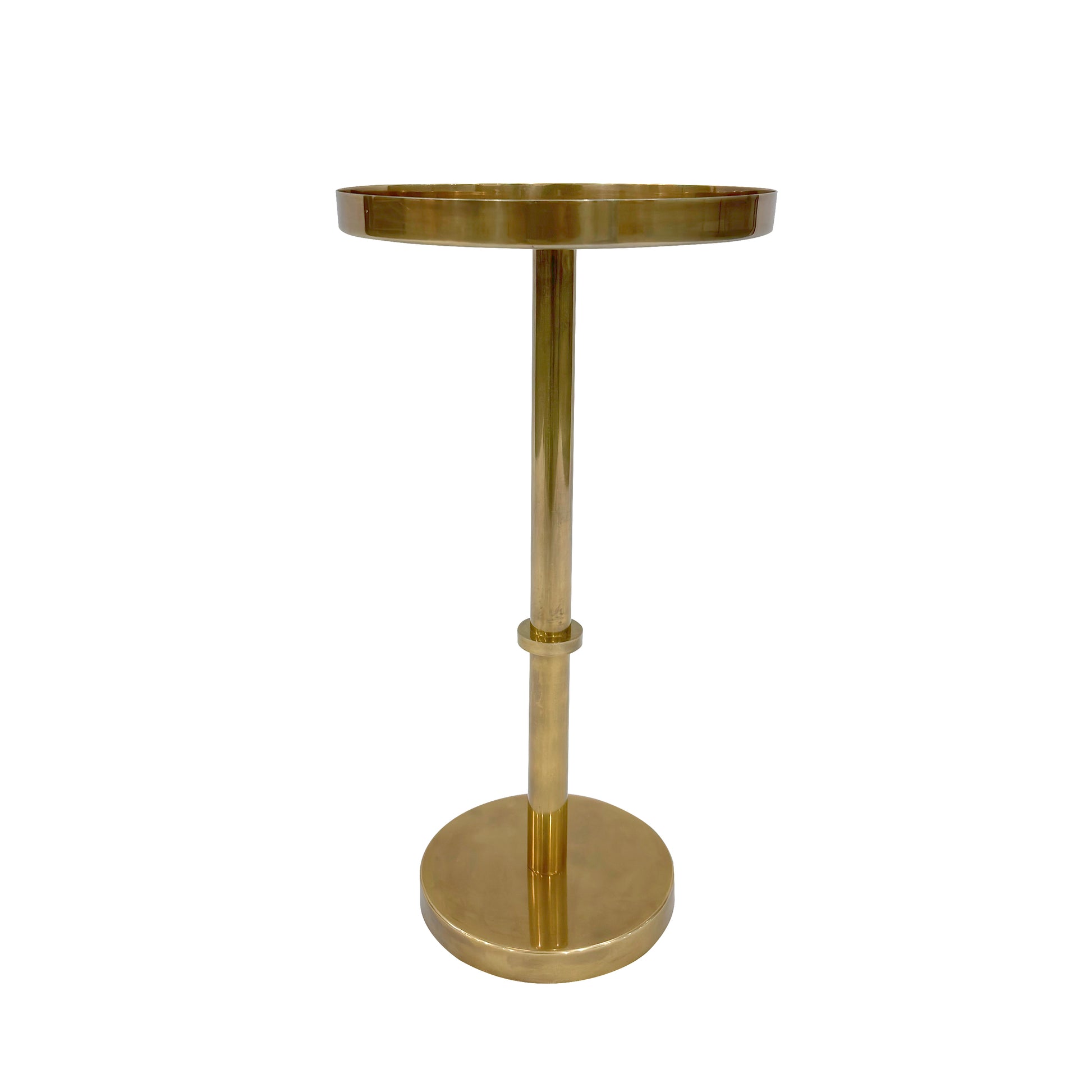 Ara 12 Inch Side End Table, Vintage Sleek Pillar Base, Round Tray Top, Oxidized Antique Brass Antique Brass Iron