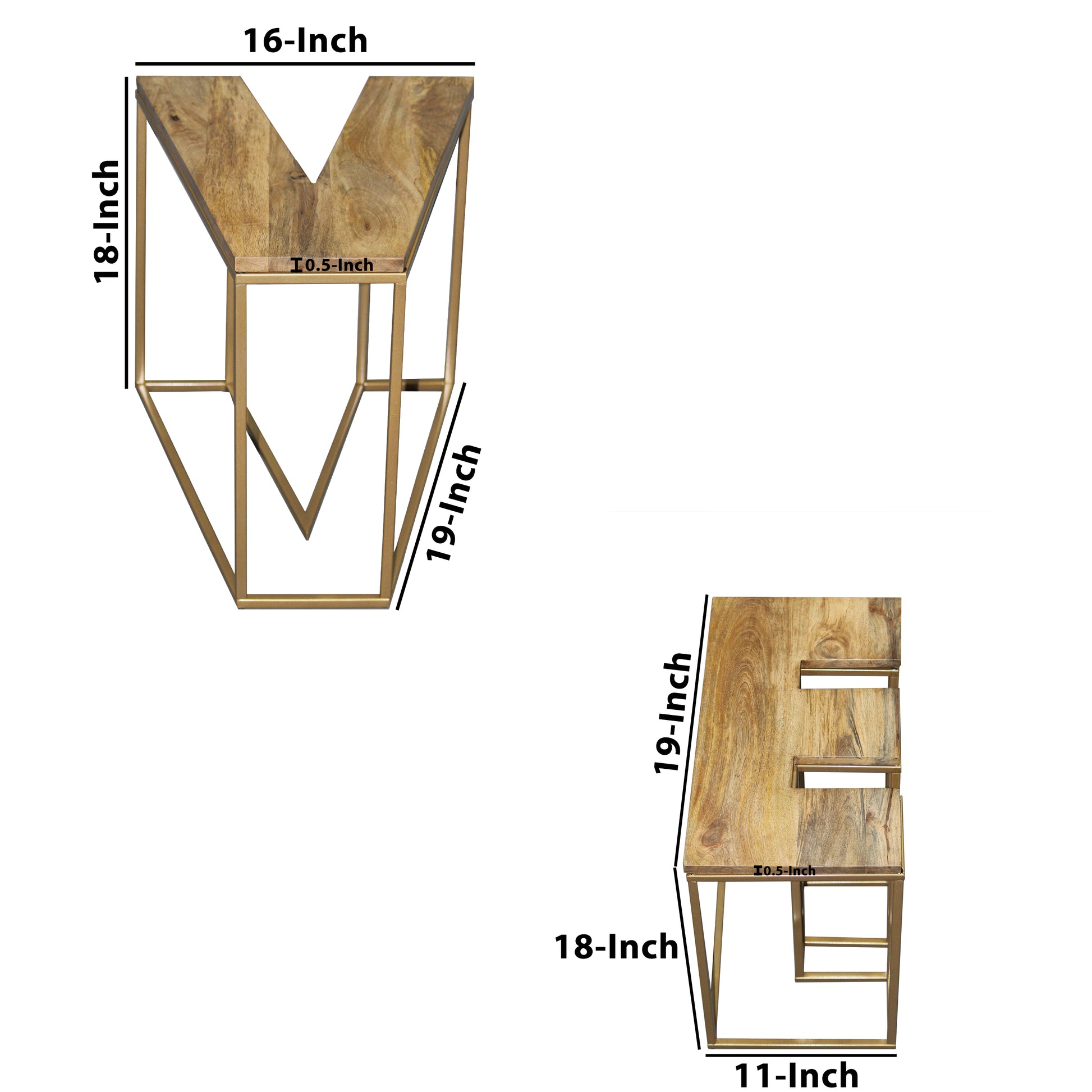 Alphabet Design 4Pc Coffee Table Set, Brown Mango Wood Top, Antique Brass Base Brown Bronze Metal & Wood