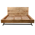 Bree Modern Rustic Queen Size Platform Bed, Brown Acacia & Mango Wood Frame, Black Iron Angled Legs Brown Metal & Wood