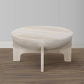 Tomas 32 Inch Coffee Table, Mango Wood Drum Top, Classic Washed White White Solid Wood