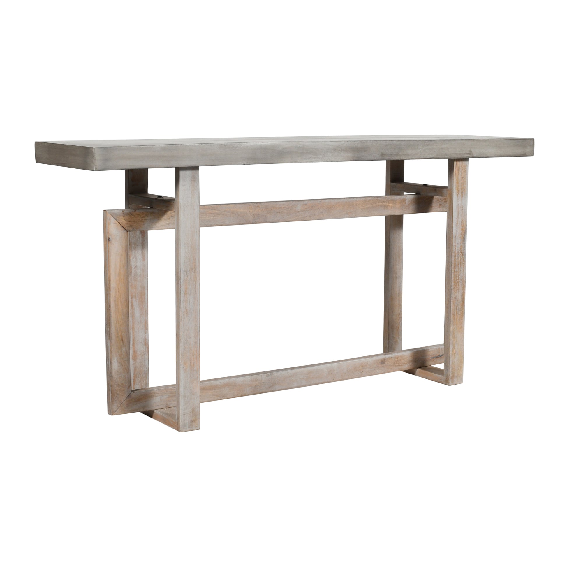 59 Inch Artisan Sideboard Console Table With Geometric Interlocked Base, Distressed Matte Gray Gray Solid Wood