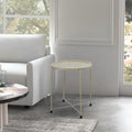 18 Inch Modern Side End Table, Round Metal Tray Top, Foldable Legs, Beige Beige Iron