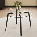 Modern Simple Style Round Transparent Tempered Glass Table, Tempered Glass Table Top, Black Metal Legs, Suitable For Kitchen, Dining Room And Living Room, 42 