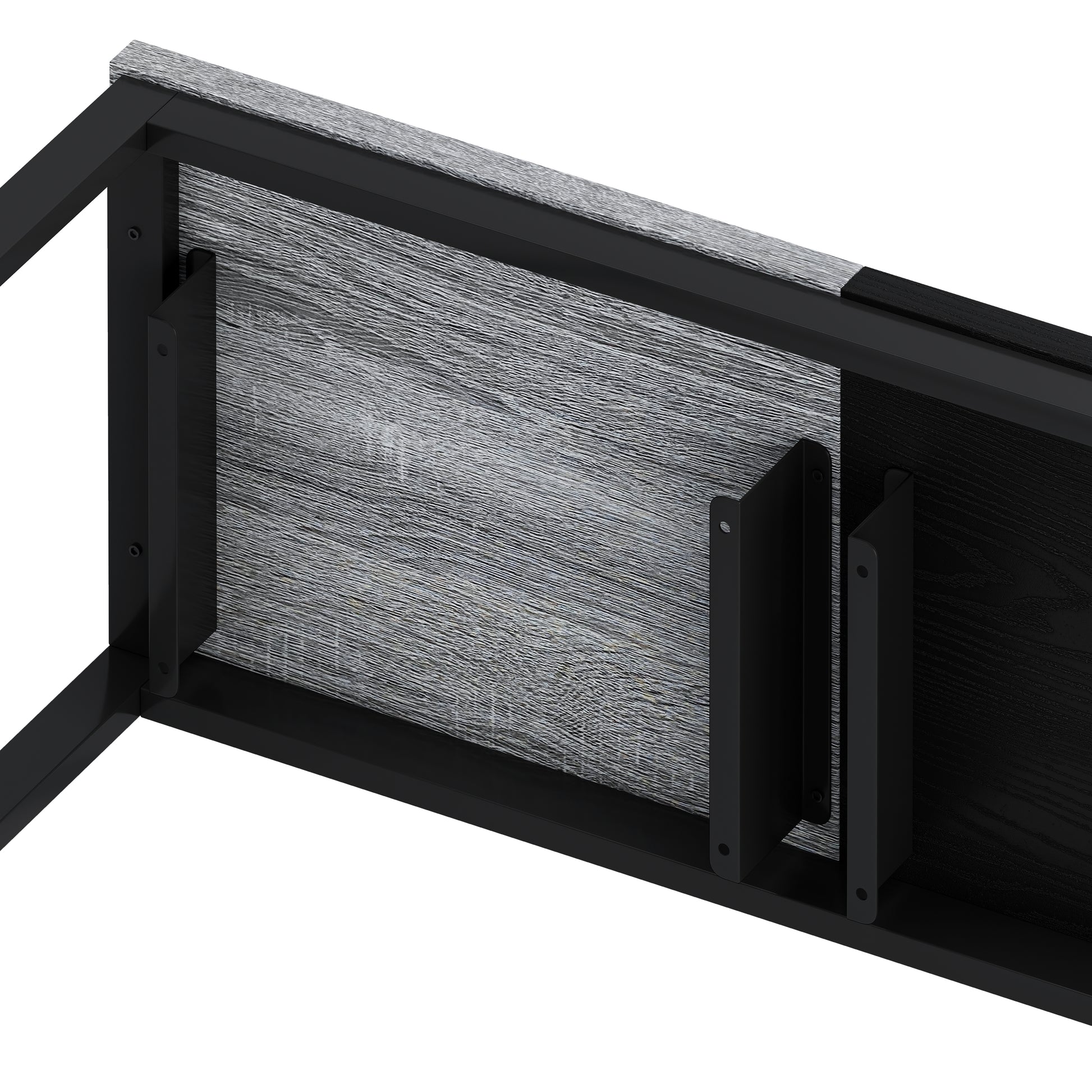 Modern Design Kitchen Dining Table, Pub Table, Long Dining Table Set With 3 Stools, Convenient Hanging Stool Design, Grey Black Grey Black Desk And Chair Set Mdf Metal