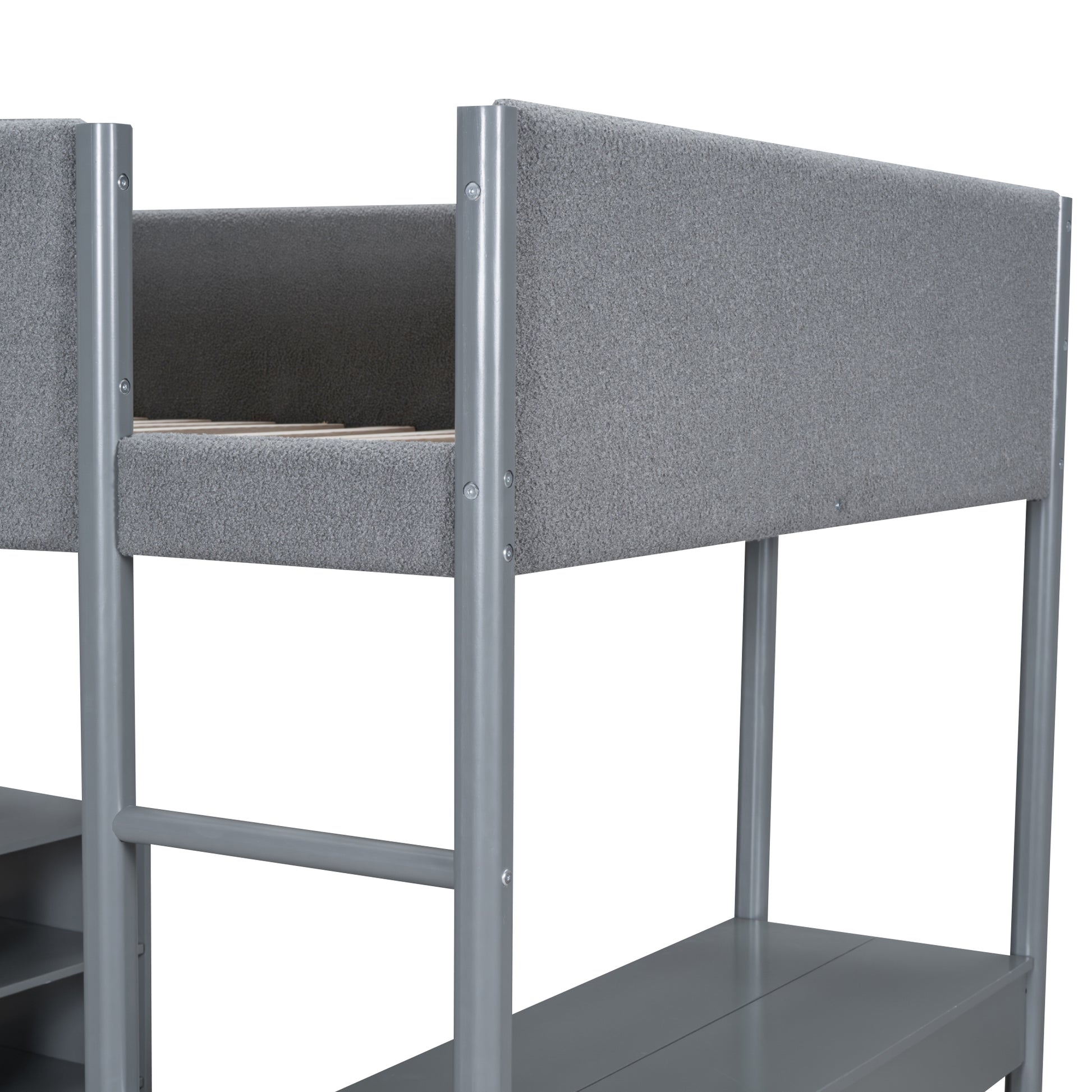 Full Size Teddy Fleeceloft Bed Wood Bed, Gray Full Gray Fleece