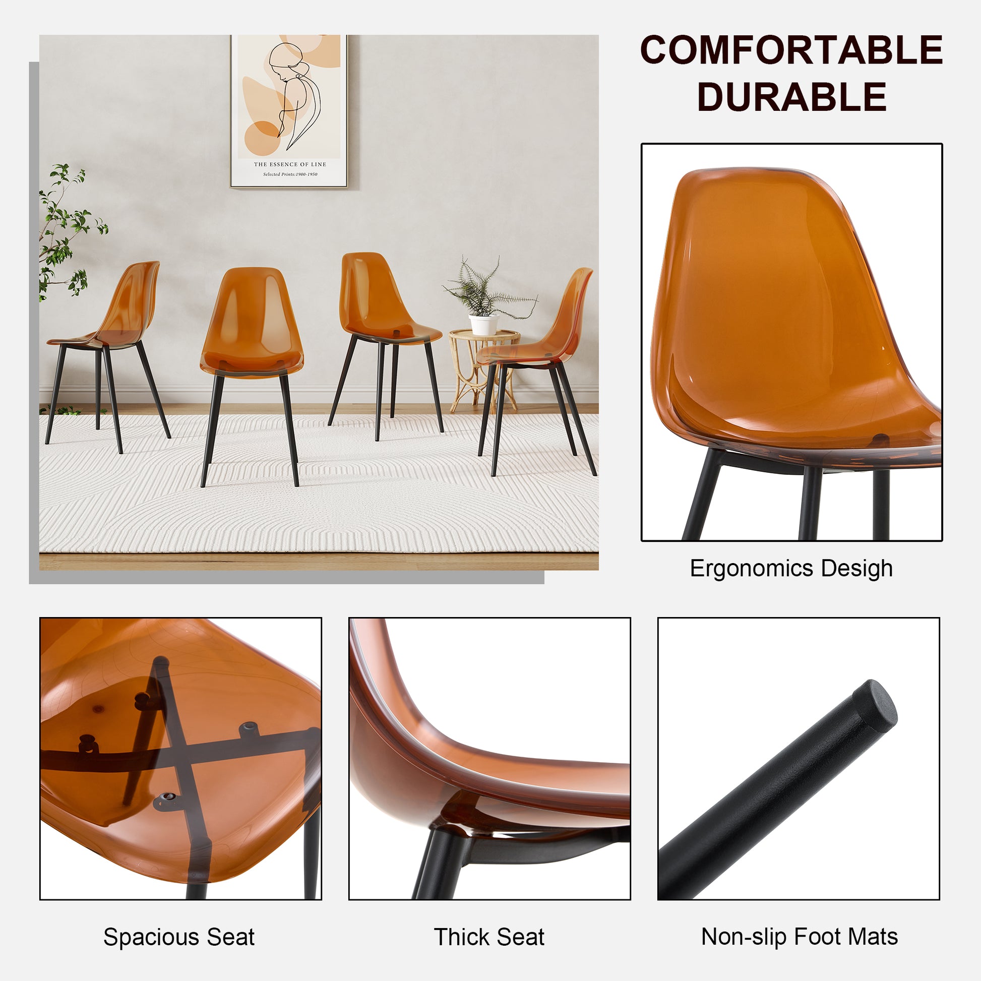 Modern Simple Golden Brown Dining Chair Plastic Chair Armless Crystal Chair Nordic Creative Makeup Stool Negotiation Chair 6 Piece Set Of Black Metal Legs Tw 1200 Brown Plastic