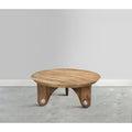 36 Inch Round Coffee Table, Handcrafted Grooved Edge Top, Natural Brown Mango Wood Brown Solid Wood