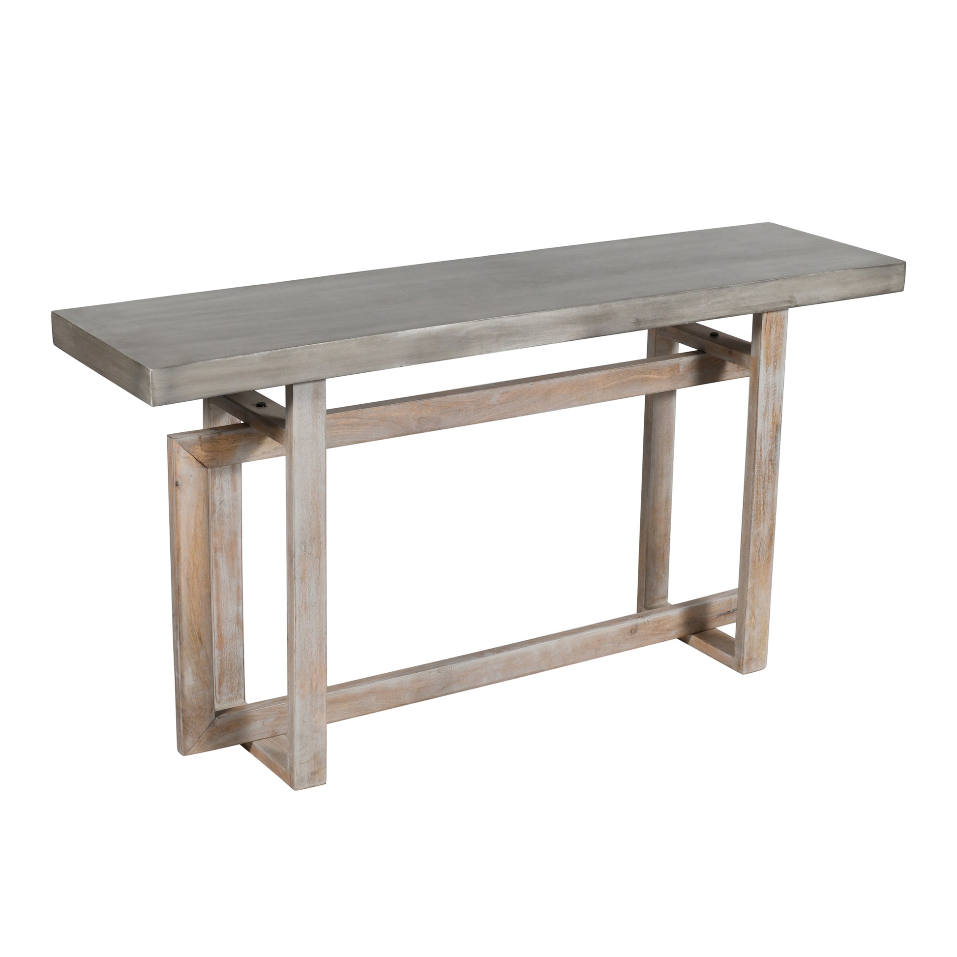 59 Inch Artisan Sideboard Console Table With Geometric Interlocked Base, Distressed Matte Gray Gray Solid Wood