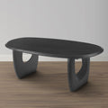 43 Inch Coffee Table, Handcrafted Acacia Wood, Cut Out Rounded Panel Legs, Black Black Acacia Wood