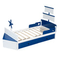 Twin Size Boat Shaped Platform Bed With 2 Drawers ,Twin Bed With Storage For Bedroom,Blue Blue Wood