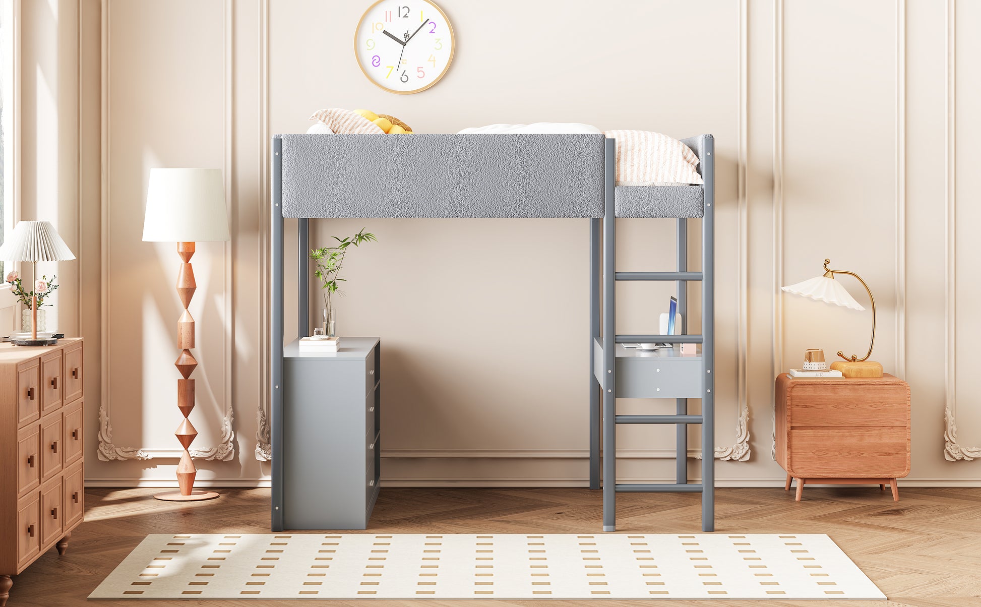 Full Size Teddy Fleeceloft Bed Wood Bed, Gray Full Gray Fleece