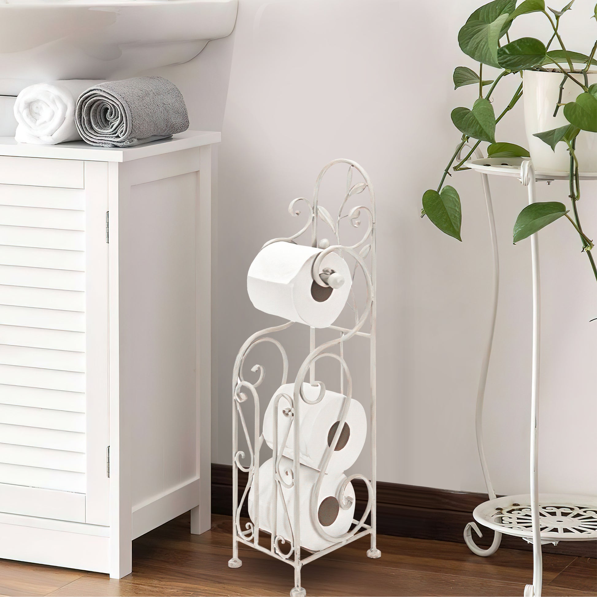 Classic Free Standing Metal Toilet Paper Holder, Off White Off White Aluminium Alloy