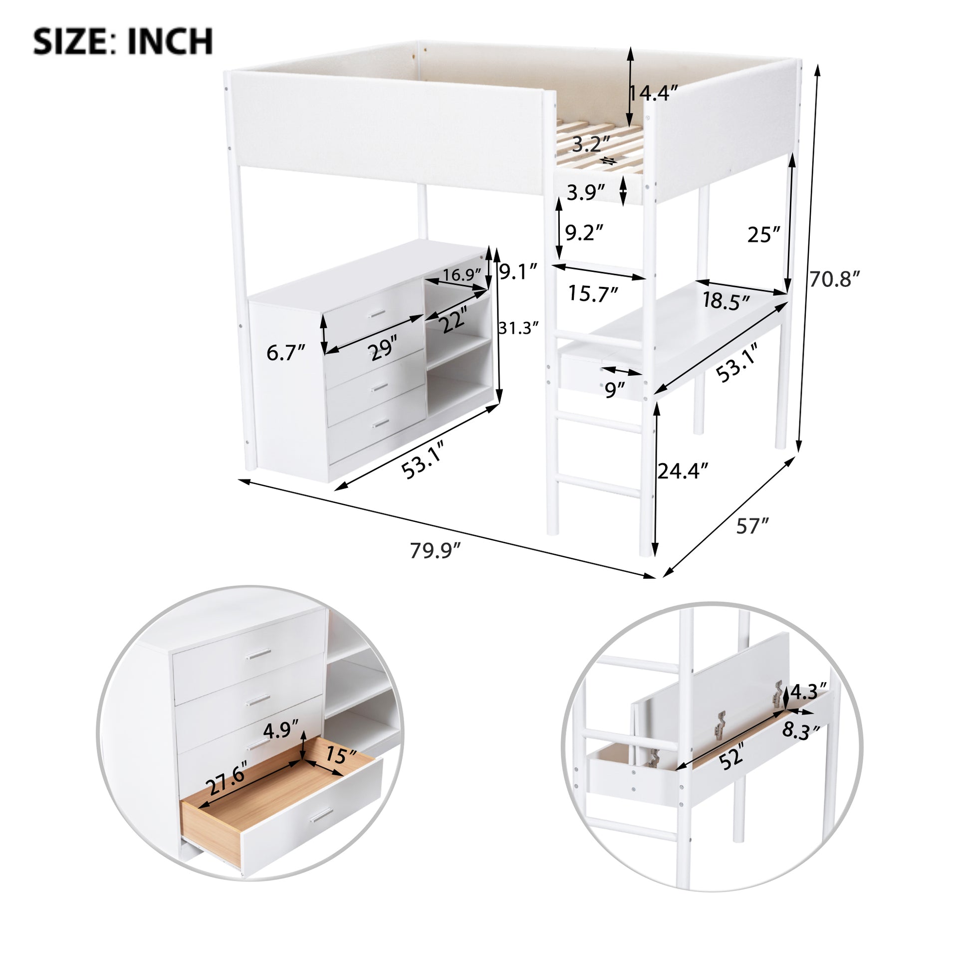 Full Size Teddy Fleeceloft Bed Wood Bed, White Full White Fleece
