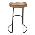 Ela 24 Inch Counter Height Stool, Mango Wood Saddle Seat, Iron Frame, Brown And Black Black Brown Metal & Wood