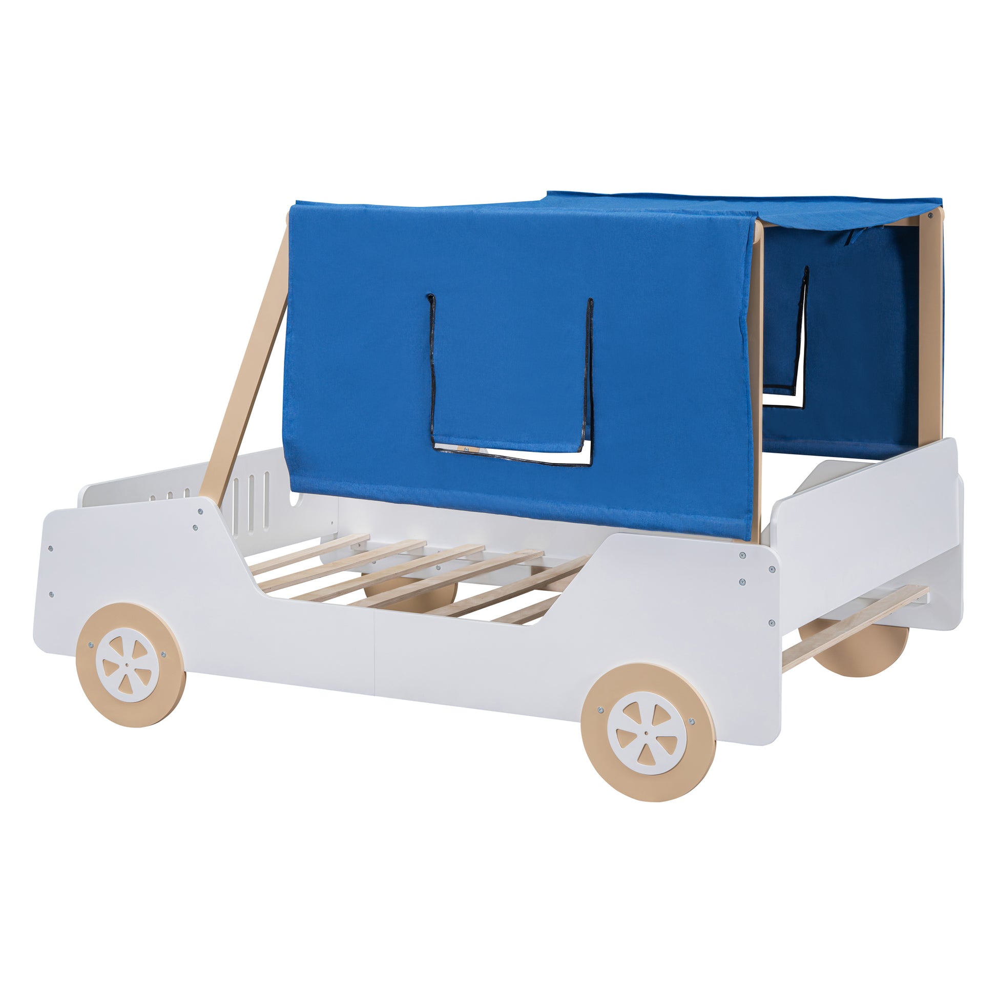 Full Size Car Shaped Bed With Tents,White Natural White Natural Plywood