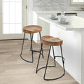 Ela 24 Inch Counter Height Stool, Mango Wood Saddle Seat, Iron Frame, Brown And Black Black Brown Metal & Wood