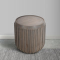 Alisha 25 Inch Side End Table, Handcrafted Mango Wood Drum Shape With Ribbed Edges, Gray Gray Solid Wood