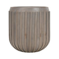 Alisha 25 Inch Side End Table, Handcrafted Mango Wood Drum Shape With Ribbed Edges, Gray Gray Solid Wood