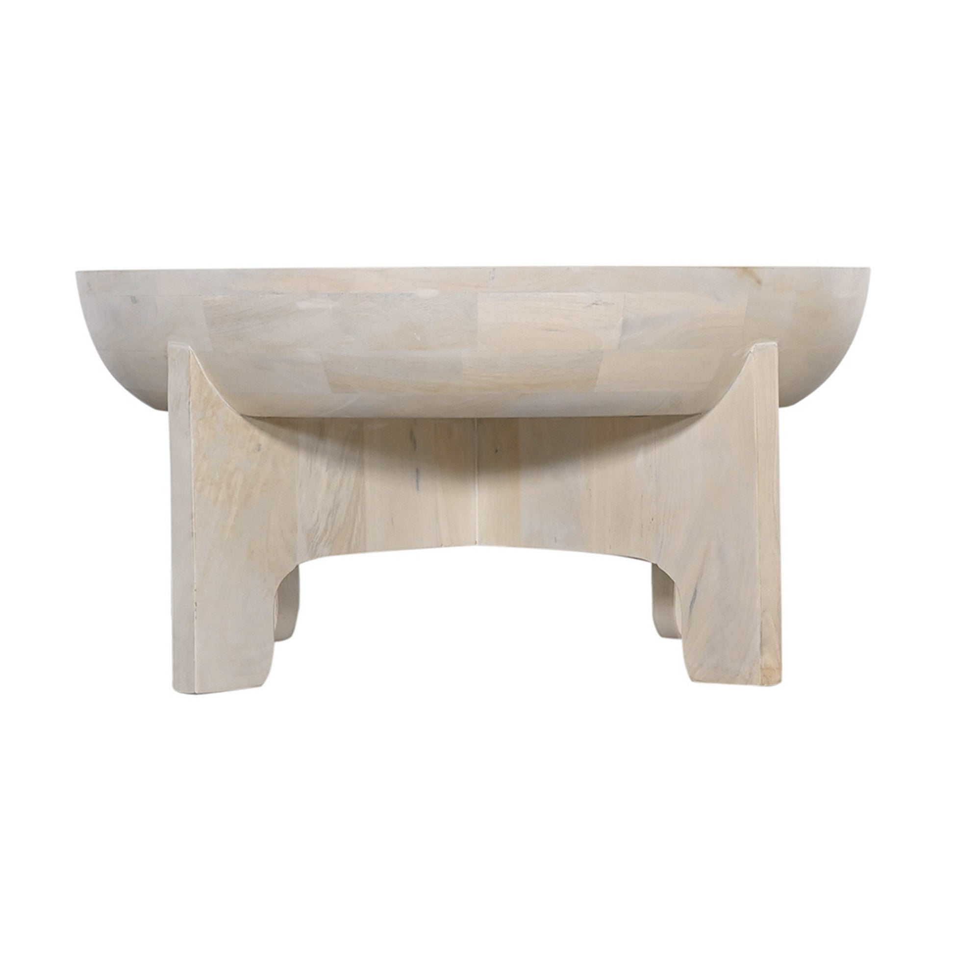 Tomas 32 Inch Coffee Table, Mango Wood Drum Top, Classic Washed White White Solid Wood