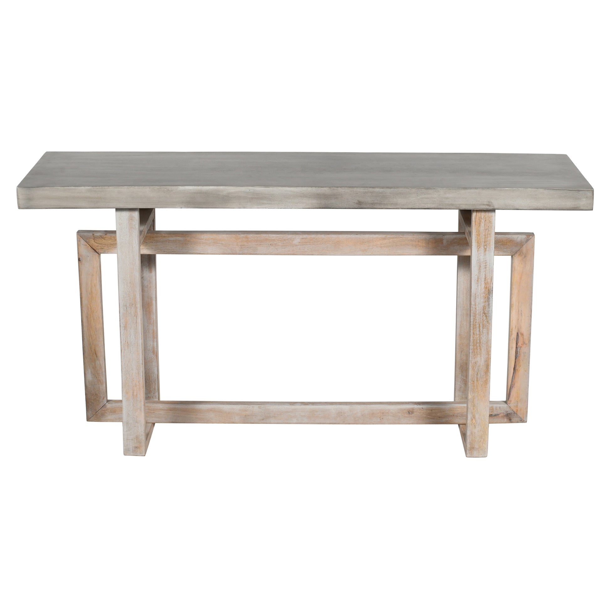 59 Inch Artisan Sideboard Console Table With Geometric Interlocked Base, Distressed Matte Gray Gray Solid Wood