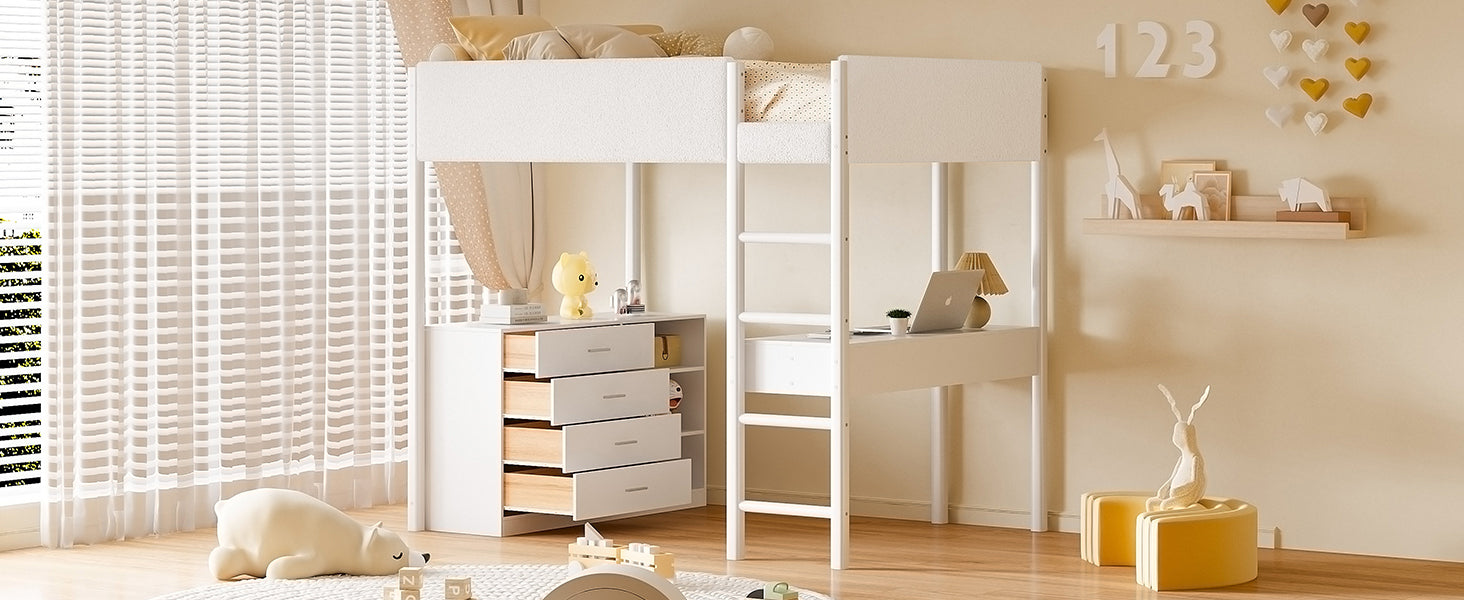 Full Size Teddy Fleeceloft Bed Wood Bed, White Full White Fleece