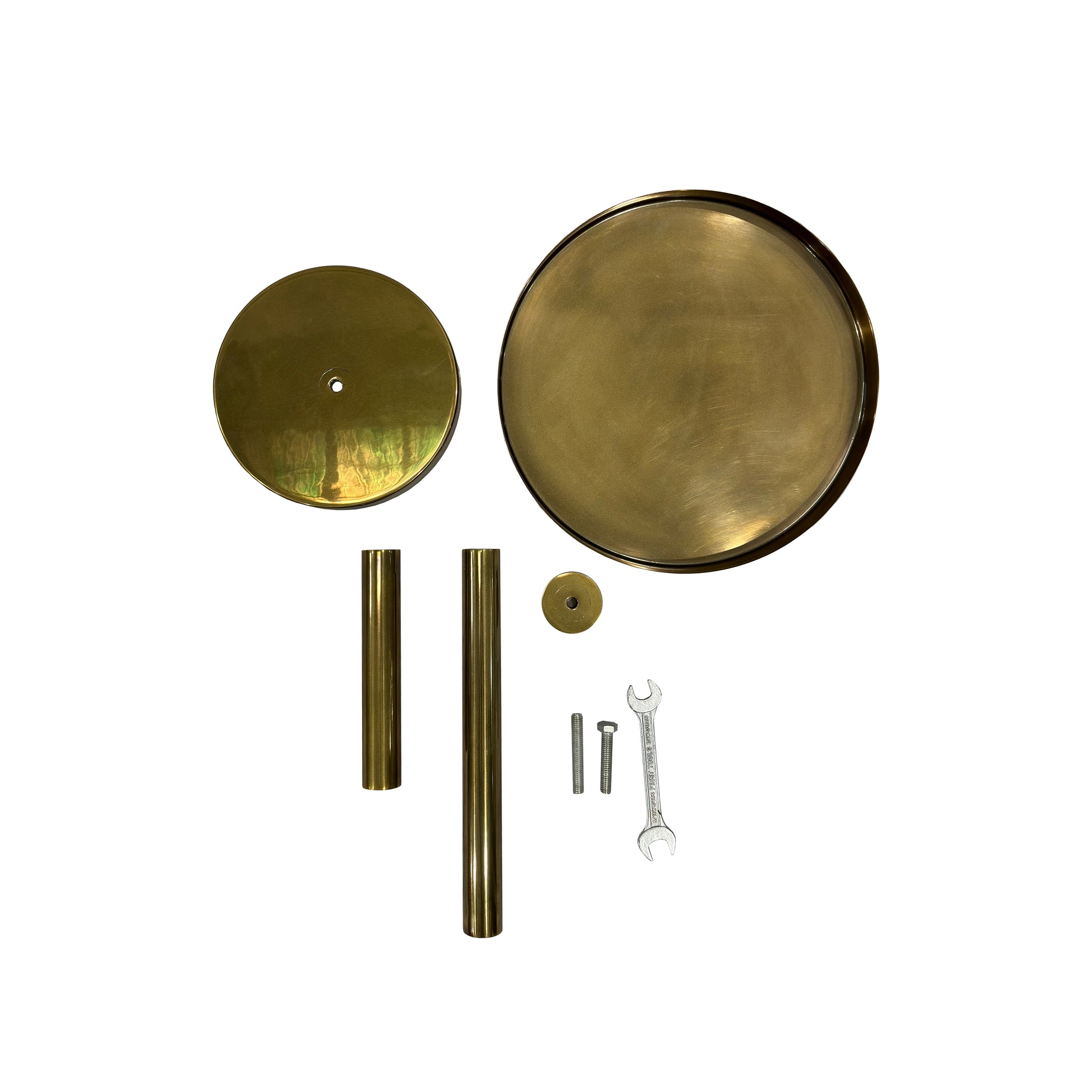 Ara 12 Inch Side End Table, Vintage Sleek Pillar Base, Round Tray Top, Oxidized Antique Brass Antique Brass Iron