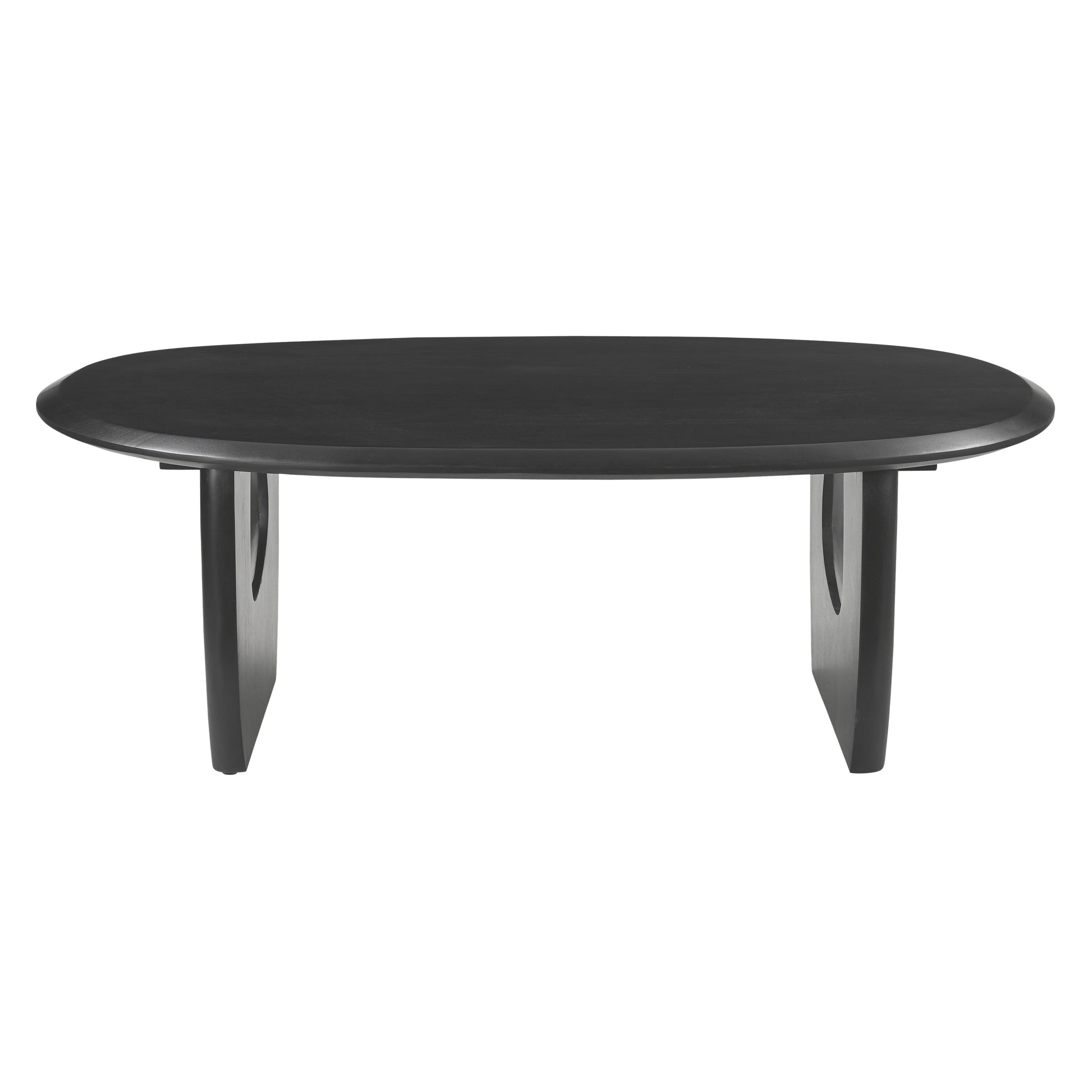 43 Inch Coffee Table, Handcrafted Acacia Wood, Cut Out Rounded Panel Legs, Black Black Acacia Wood