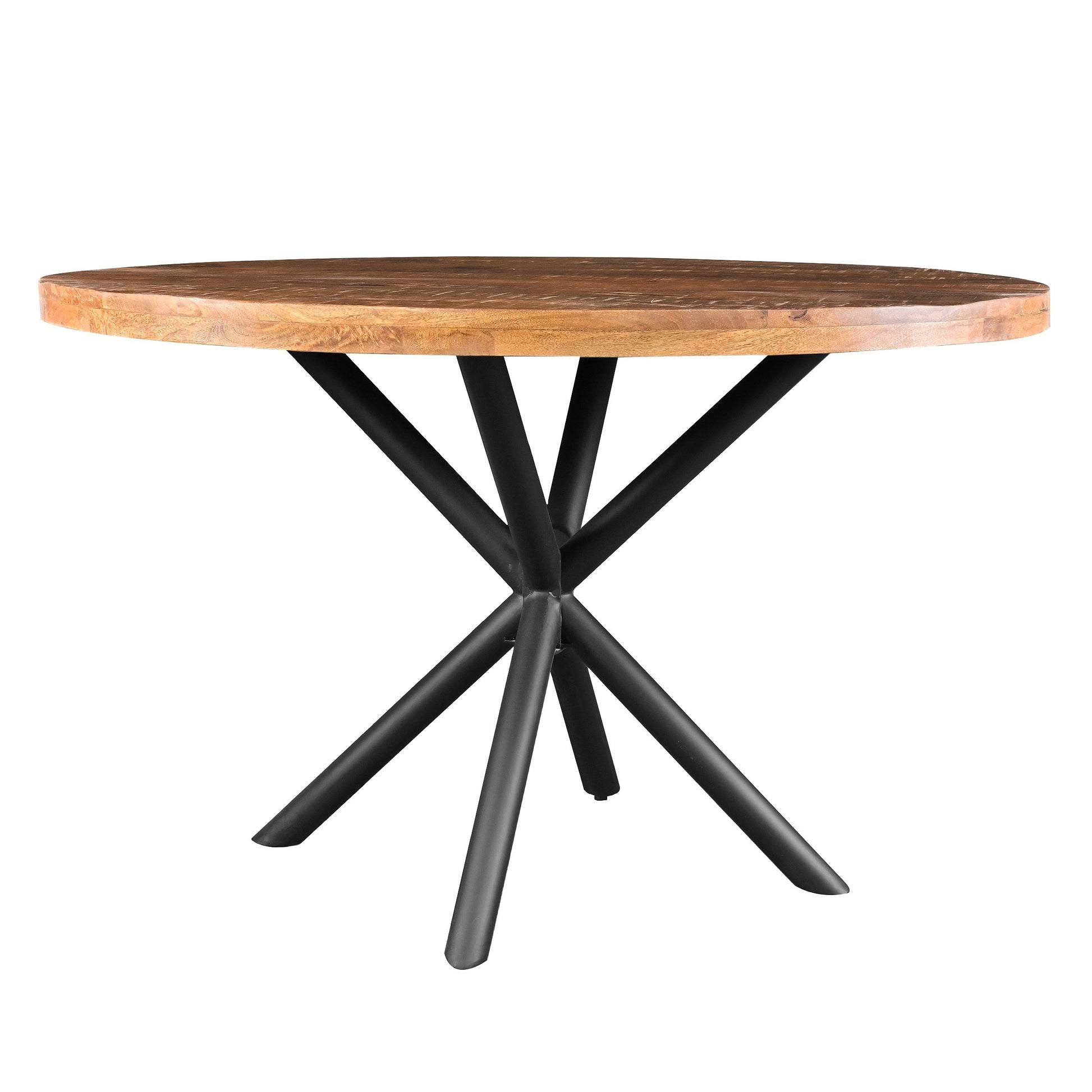 48 Inch Handcrafted Dining Table, Solid Mango Wood Round Top With Iron Crisscrossed Legs, Natural Brown And Black Black Brown Metal & Wood