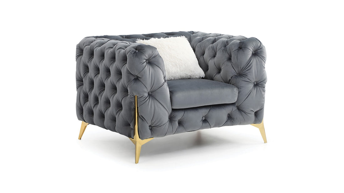 Moderno Tufted Chair Finished In Velvet Fabric In Gray Gray Primary Living Space Modern Solid Wood Mdf Wood