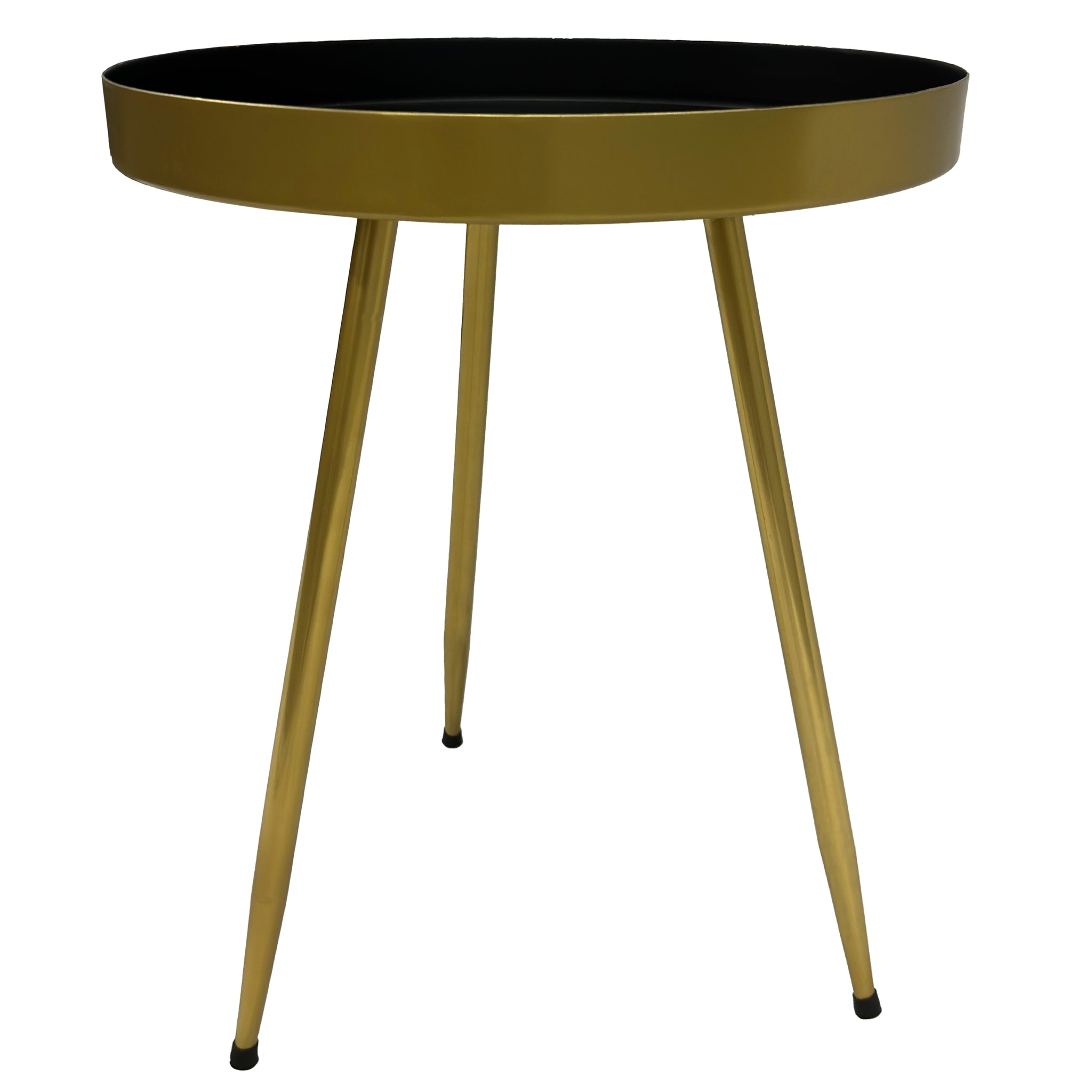 Enid 19 Inch Side End Table, Iron Brass Plating, Black Matte Top, Modern Sleek Angled Legs Antique Brass Black Iron